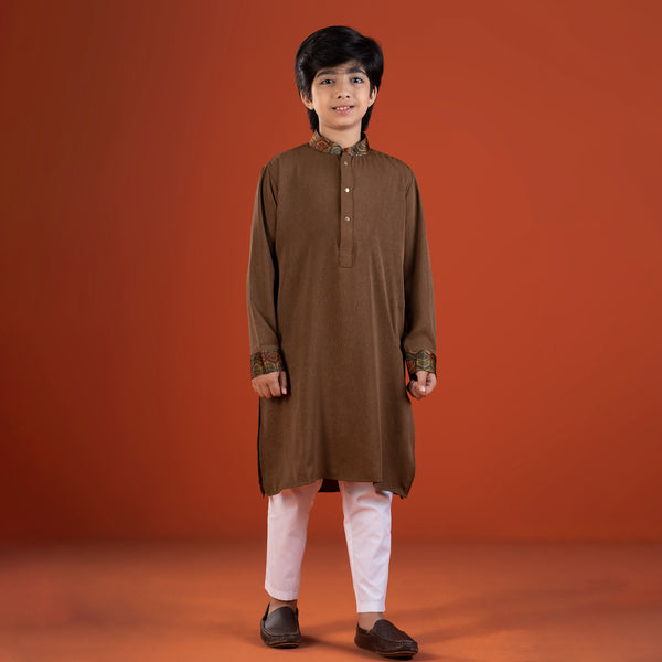 Cuff-Neck Print Combined Kids Panjabi