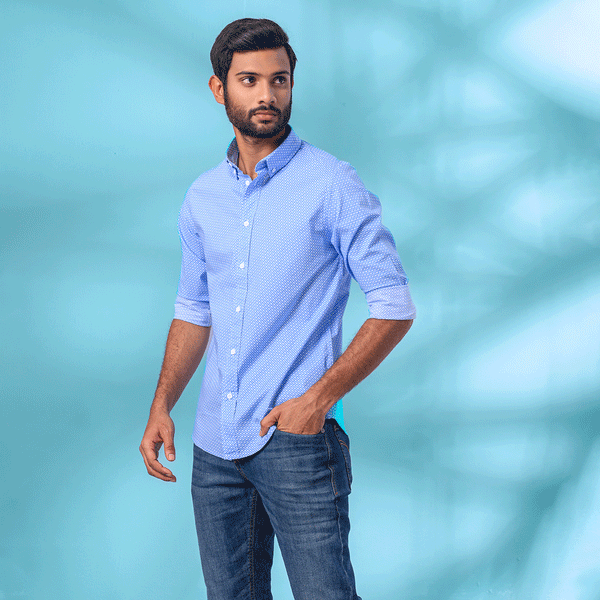 ight Blue Printed Men`s Casual Shirt