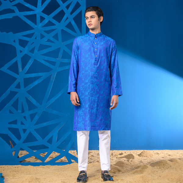 All Over Digital Printed Glossy Blue Premium Panjabi