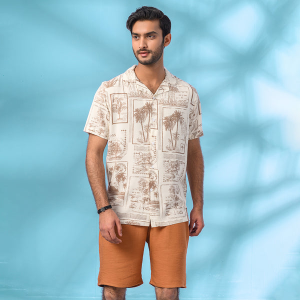 Brown Color Printed Half Shirt