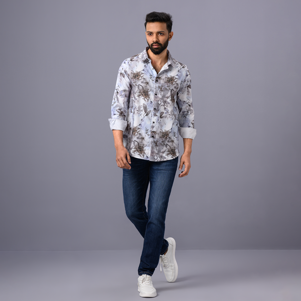 Digital Printed Mixed Color Soft Cotton Casual Long Shirt