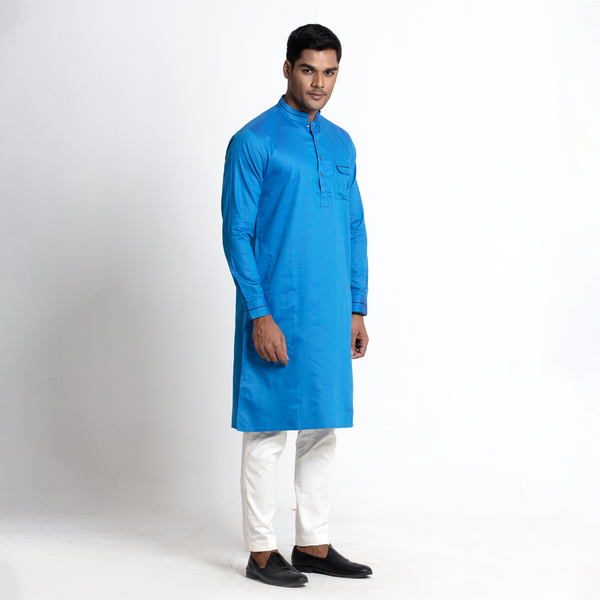 Tavaas Solid Light Blue With Pocket Stylish Mens Panjabi