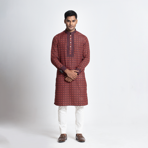 Tavaas Printed With Embroidered Cotton Stylish Mens Panjabi