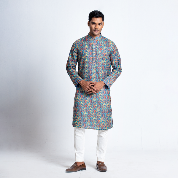 Tavaas Multicolor Printed Cotton Stylish Mens Panjabi