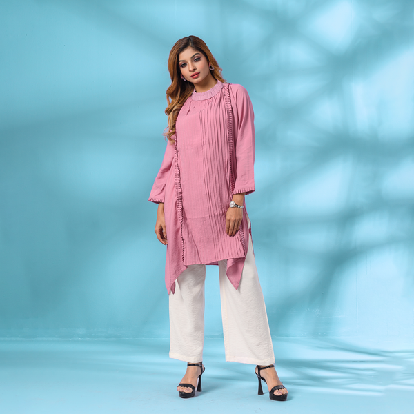 Moss Pink Stylish Blend Long Tunic