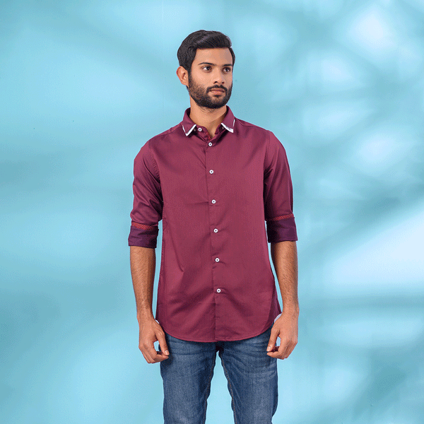 Solid Maroon Slim Fit Shirt