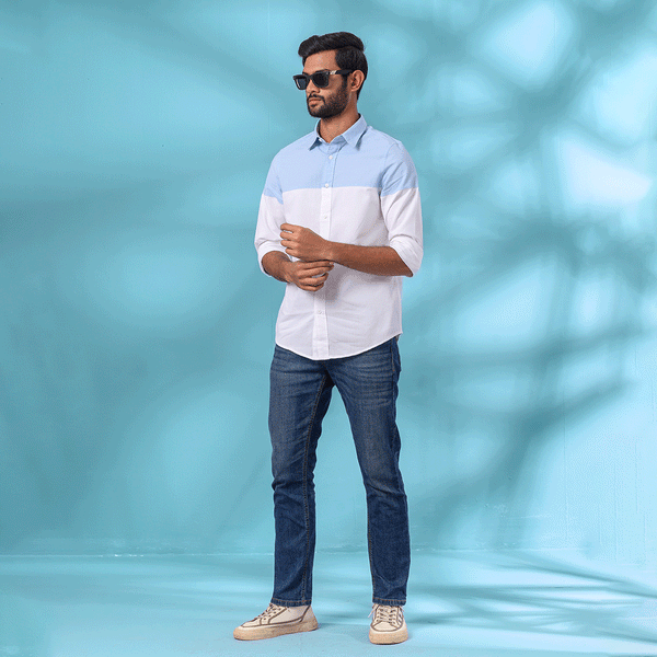 Sky-White Combined Men`s Casual Shirt