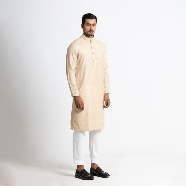 Tavaas Solid Brown Creeper Embroidered Soft Cotton Stylish Mens Panjabi