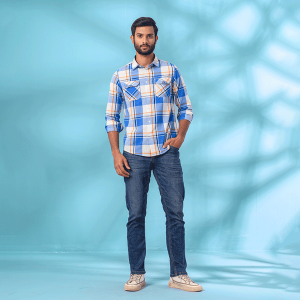 Blue Check Men`s Casual Shirt