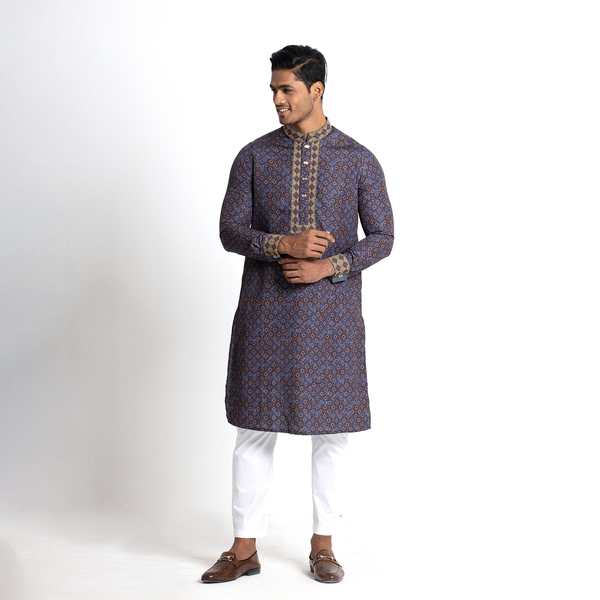 Tavaas Printed With Embroidered Cotton Stylish Mens Panjabi