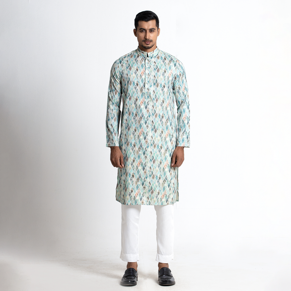 Tavaas Multicolor Overall Printed Soft Cotton Stylish Mens Panjabi