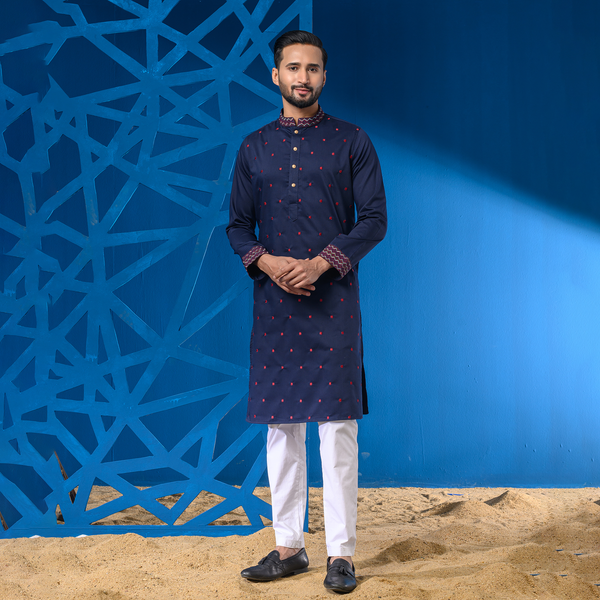 Allover Embroidered Navy Premium Panjabi