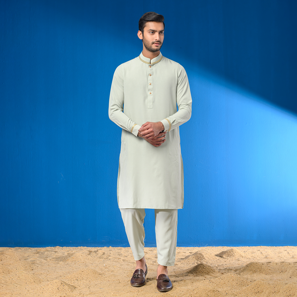 Solis Light Olive Embroidered Kabli Set