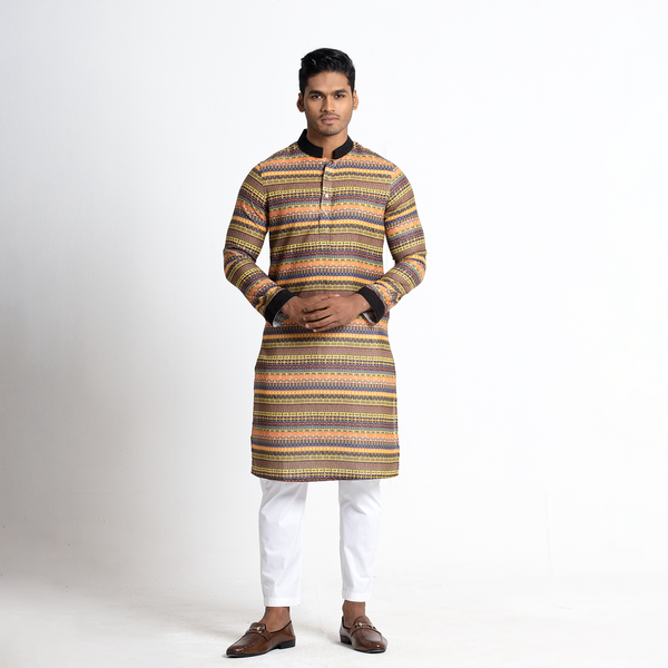 Tavaas Multicolor Printed Cotton Stylish Mens Panjabi