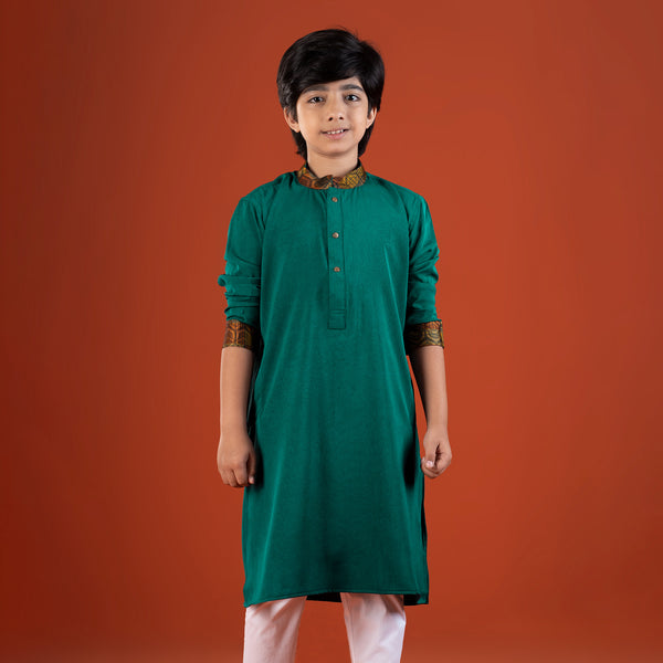 Cuff-Neck Print Combined Kids Panjabi