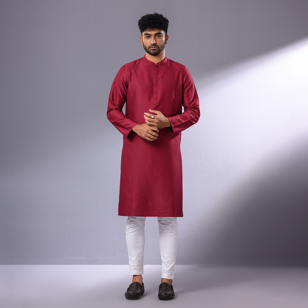 Solid Maroon Color Slim Fitted Panjabi