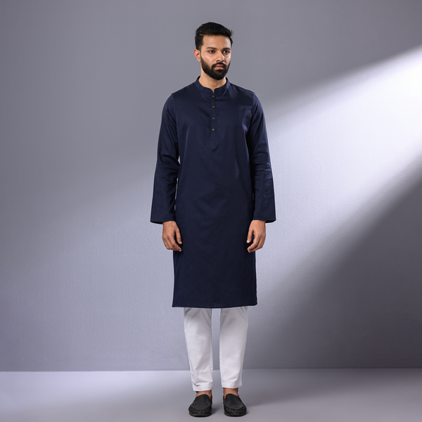 Solid Navy Soft Cotton Slim Fit Panjabi