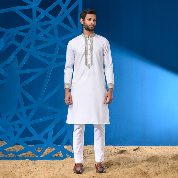 Embroidered White Panjabi