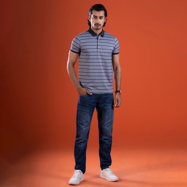 Blue Striped Mens Polo