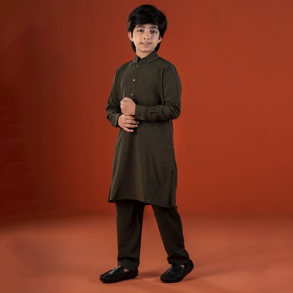 Solid Dark Olive Junior Kabli