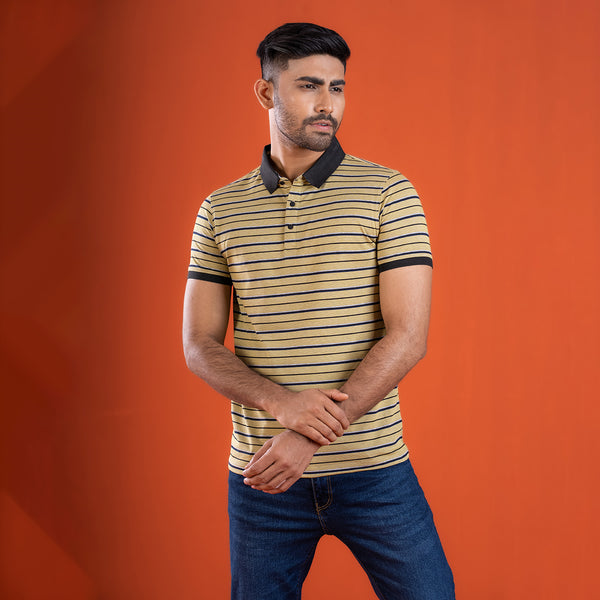 Yellow  Striped Mens Polo